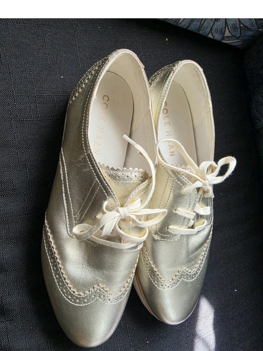 Cole Haan Metallic Gold Lace-Up Wingtip Platform Oxfords Sz 10W